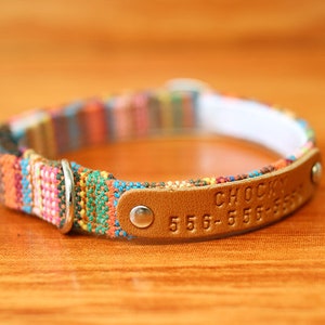 Colorful Boho Cat Collar Personalized, Tribal Cat Collar Engraved, Multi Striped Cat Collar Breakaway, Chocky Cat Collar image 4