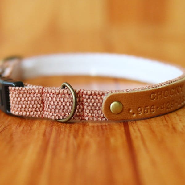 Cat Collar Personalized with Copper Red, Natural Copper Personalized Cat Collar, Earth Tone Cat Collar, Chocky Breakaway Cat Collar