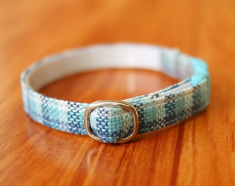 Blue Plaid Cat Collar, Buffalo Plaid Cat Collar in Blue, Chocky Breakaway Cat Collar, Plaid Cat Collar, Kitten Collar, Small Dog Collar