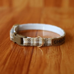Personalized Brown Plaid Cat Collar: Breakaway Buckle, Custom ID Tag