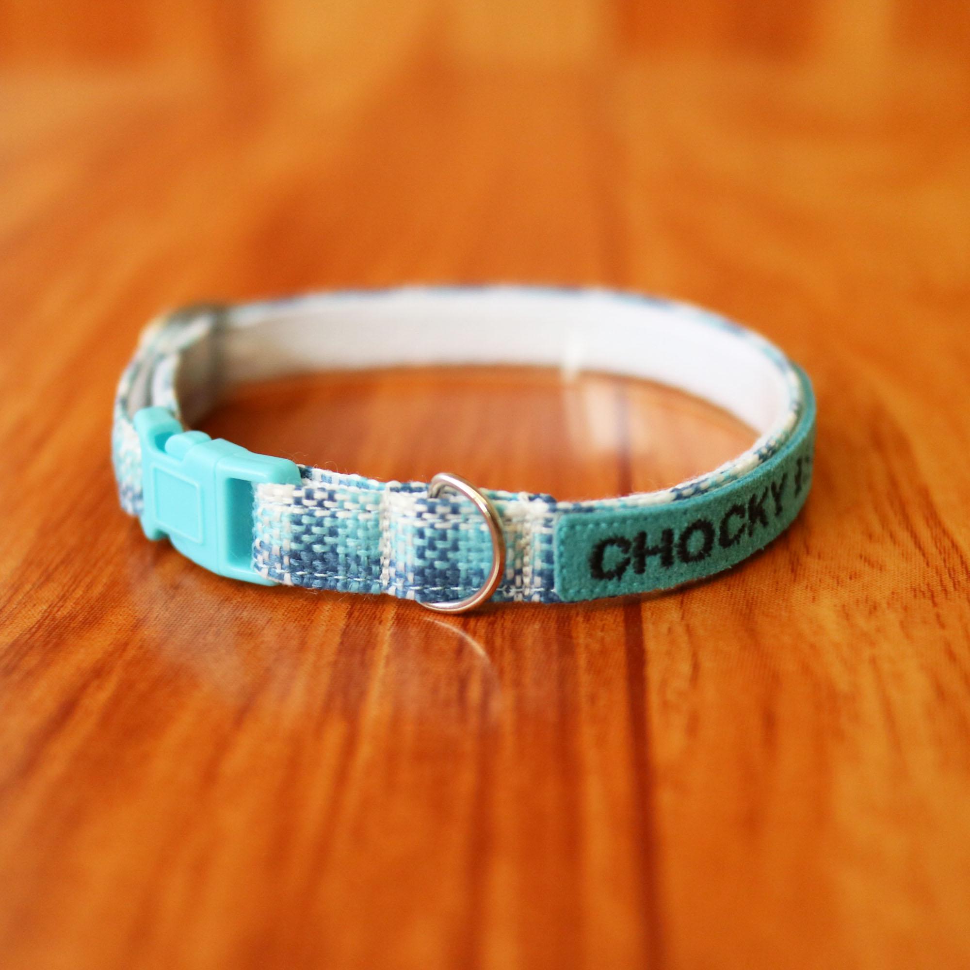 SOLD OUT♥ Personalized Blue Plaid Cat Collar: Breakaway Safety, Custom ID