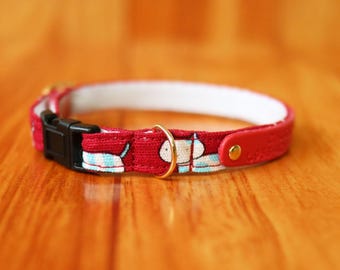 Personalized Red Cotton Cat Collar: Happy Cat, Breakaway Buckle
