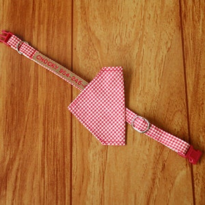 Red Gingham Cat Collar Personalized with Bandana , Red Grid Cat Bandana, Bandana Cat Collar, Cat collar scarf, Cat Bandana Triangle