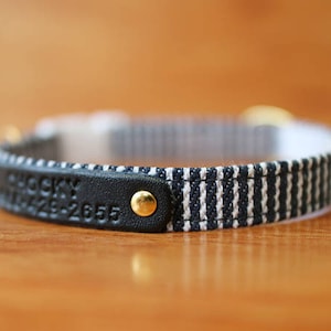 Stylish Navy Cat Collar Personalized, Blue Navy Stripe Cat Collar, Jean Striped Cat Collar, Chocky Cat Collar Breakaway, Small Dog Collar