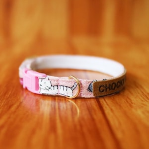 Collar para gatos personalizado con gato feliz, collar para gatos con diseño de familia de gatos, collar para gatos de algodón suave, collar para gatos con diseño de Chocky/collar rosa