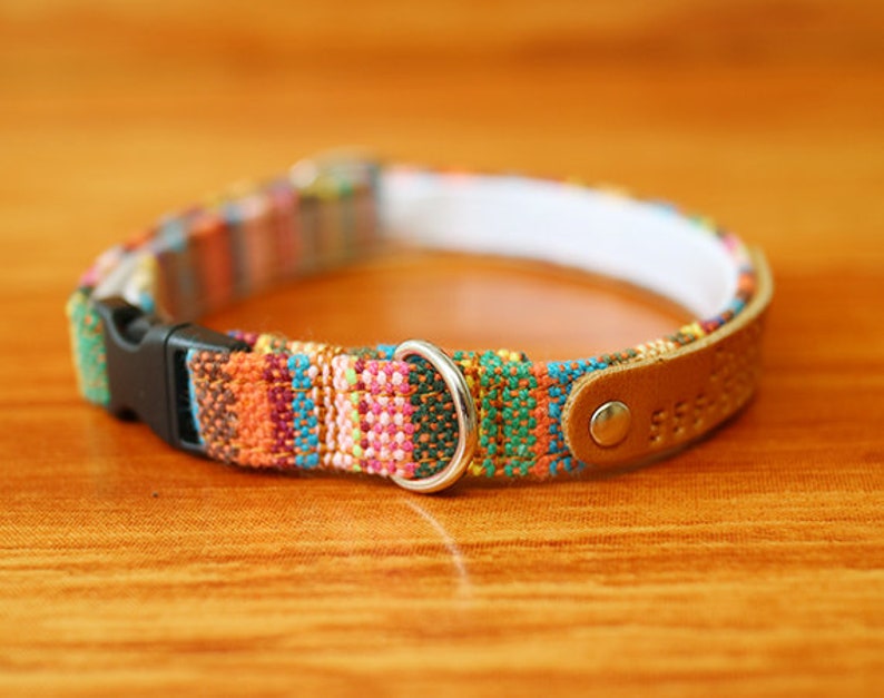 Colorful Boho Cat Collar Personalized, Tribal Cat Collar Engraved, Multi Striped Cat Collar Breakaway, Chocky Cat Collar image 5