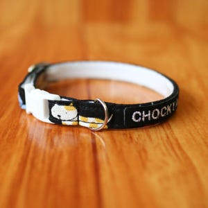Personalized Cat Collar with Happy Cat, Cat Family Breakaway Cat Collar, Soft Cotton Cat Collar, Chocky Breakaway Cat Collar /Black Collar