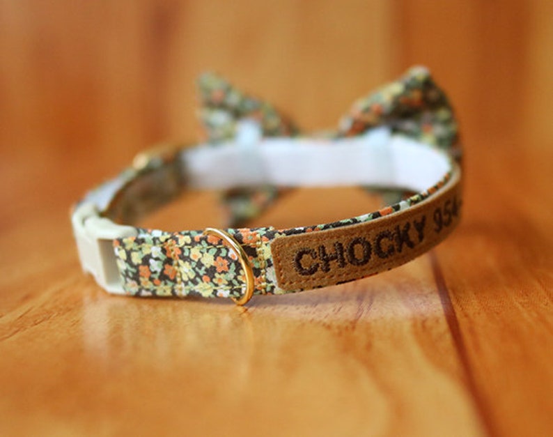 Tiny floral Personalized Cat Collar with Bow Tie Tiny ...