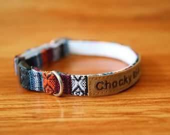 Personalized Aztec Cat Collar: Colorful Native Woven, Breakaway Buckle