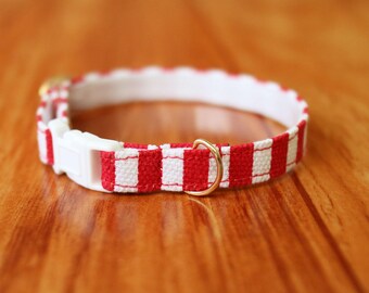 Red Stripe Cat Collar: Cotton Breakaway Kitten Collar