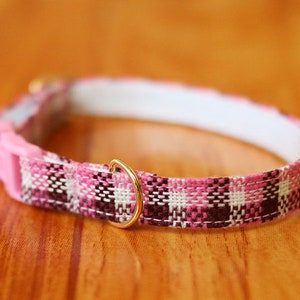 Pink Plaid Cat Collar, Buffalo Plaid Cat Collar in Pink, Chocky Breakaway Cat Collar, Plaid Cat Collar, Kitten Collar, Small Dog Collar