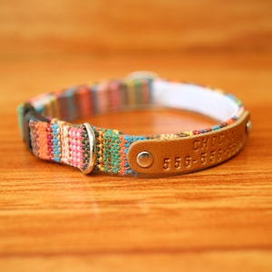 Collar bohemio colorido para gato, personalizado, tribal, con grabado, con rayas múltiples y con diseño de chocky.