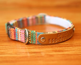 Personalized Boho Cat Collar: Colorful Tribal Woven Breakaway Collar