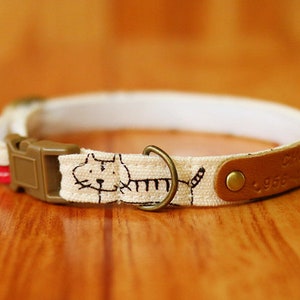 Cat Family Personalized Cat Collar, Cat Collar Personalized/ Happy Cat, Soft Cotton Cat Collar, Chocky Breakaway Cat Collar in Vanilla cream