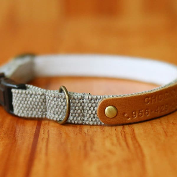 Natural Grey Cat Collar Personalized, Cat Collar Personalized with Earth Tone Grey, Grey Cat Collar, Chocky Breakaway Cat Collar