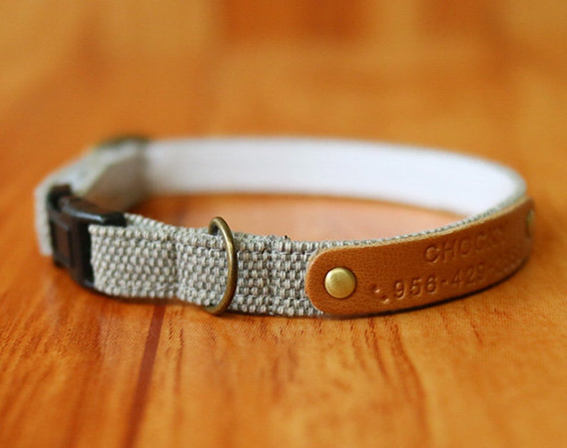 Natural Grey Cat Collar Personalized Cat Collar ...