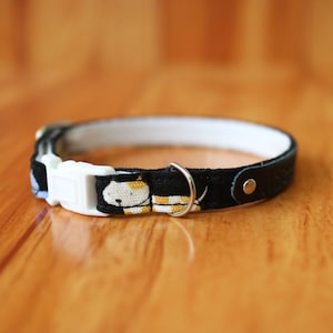 Cat Family-Personalized Cat Collar, Cat Collar Personalized with Happy Cat, Soft Cotton Cat Collar, Chocky Breakaway Cat Collar/Black Collar