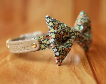 Floral Cat Collar with Bow Tie: Personalized Cotton Breakaway Collar