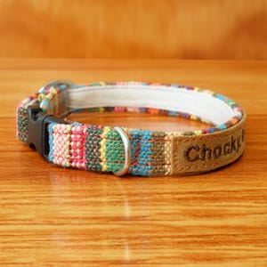 Personalized Boho Cat Collar, Embroidered Cat Collar Breakaway, Colorful Striped Kitten Collar, Chocky Cat Collar, Small Dog Collar