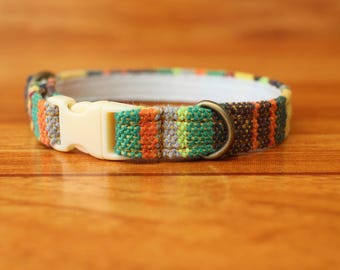 Boho Woven Cat Collar: Green Boho, Breakaway Buckle