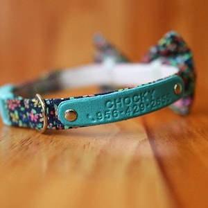 Little Blue floral Cat Collar Personalized with Bow Tie, Little flower Bow Tie Cat Collar, Floral Bow tie Cat Collar, Cat Collar Breakaway