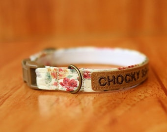 Vintage Rose Cat Collar Personalized, Rose flower Cat Collar , Rose floral Cat Collar, floral Cat Collar, Chocky Cat Collar Breakaway/ Cream