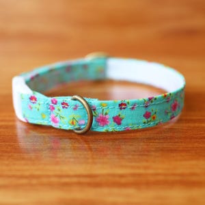 Floral Cotton Cat Collar: Mint Green Ethnic Flower, Breakaway Buckle