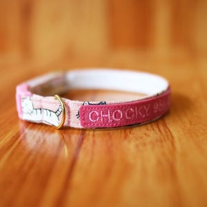Cat Collar Personalized with Happy Cat, Cat Family Breakaway Cat Collar, Soft Cotton Cat Collar, Chocky Breakaway Cat Collar /Pink Collar