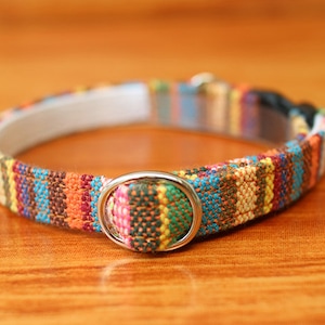 Colorful Boho Cat Collar Personalized, Tribal Cat Collar Engraved, Multi Striped Cat Collar Breakaway, Chocky Cat Collar image 6