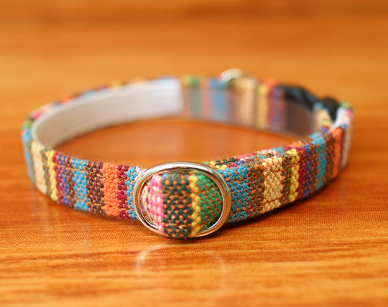 Colorful Boho Cat Collar Personalized, Tribal Cat Collar Engraved, Multi Striped Cat Collar Breakaway, Chocky Cat Collar image 6