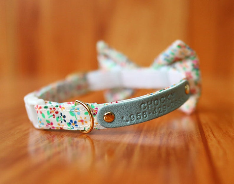 Little White floral Cat Collar Personalized with Bow Tie Etsy