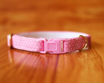 Pink Polka Dot Cat Collar: Cotton Breakaway Collar
