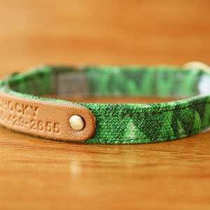Forest Green Cat Collar Personalized, Personalized Green Leaf Cat Collar, Chocky Cat Collar Personalized, Kitten Collar, Small Dog Collar