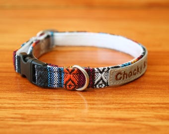 Personalized Aztec Cat Collar: Native Color Breakaway with ID Tag