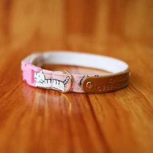 Cat Family - Cat Collar with Personalized, Personalized Cat Collar with Happy Cat, Soft Cotton Cat Collar, Chocky Cat Collar Breakaway/ Pink