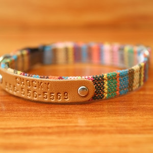 Colorful Boho Cat Collar Personalized, Tribal Cat Collar Engraved, Multi Striped Cat Collar Breakaway, Chocky Cat Collar image 7