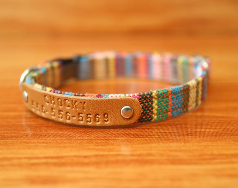 Colorful Boho Cat Collar Personalized, Tribal Cat Collar Engraved, Multi Striped Cat Collar Breakaway, Chocky Cat Collar image 7