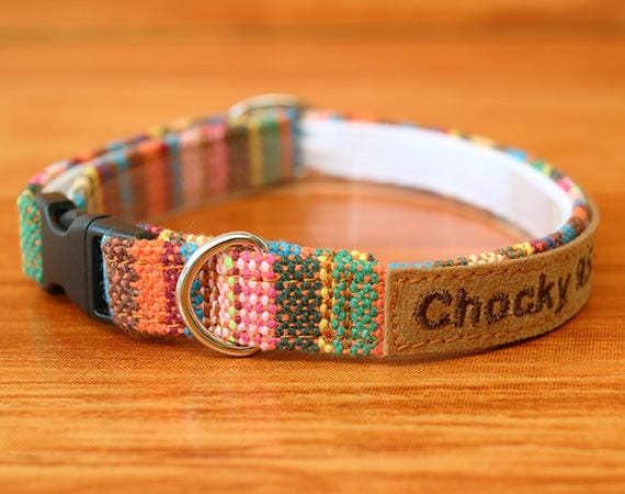 Personalized Boho Cat Collar Embroidered Cat Collar Breakaway Colorful Striped Kitten Collar Chocky Cat Collar Small Dog Collar