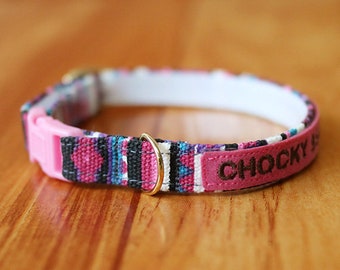 Pink Aztec Cat Collar Personalized, Pink Aztec Personalized Cat Collar, Chocky Cat Collar Tag, Cat Collar Breakaway, Small Dog Collar