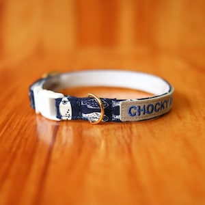 Blue Fish Cat Collar: Personalized Cotton Breakaway Kitten Collar