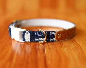 Personalized Cotton Cat Collar: Fish Design, Breakaway Buckle