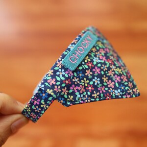 Floral Cat Collar with Personalized Bandana: Blue Cotton, Breakaway Buckle