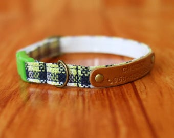 Collar de gato personalizado a cuadros verdes: hebilla desprendible, etiqueta a cuadros estilo búfalo