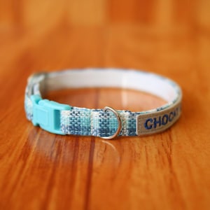 Blue Plaid Cat Collar: Personalized ID Tag, Breakaway Buckle