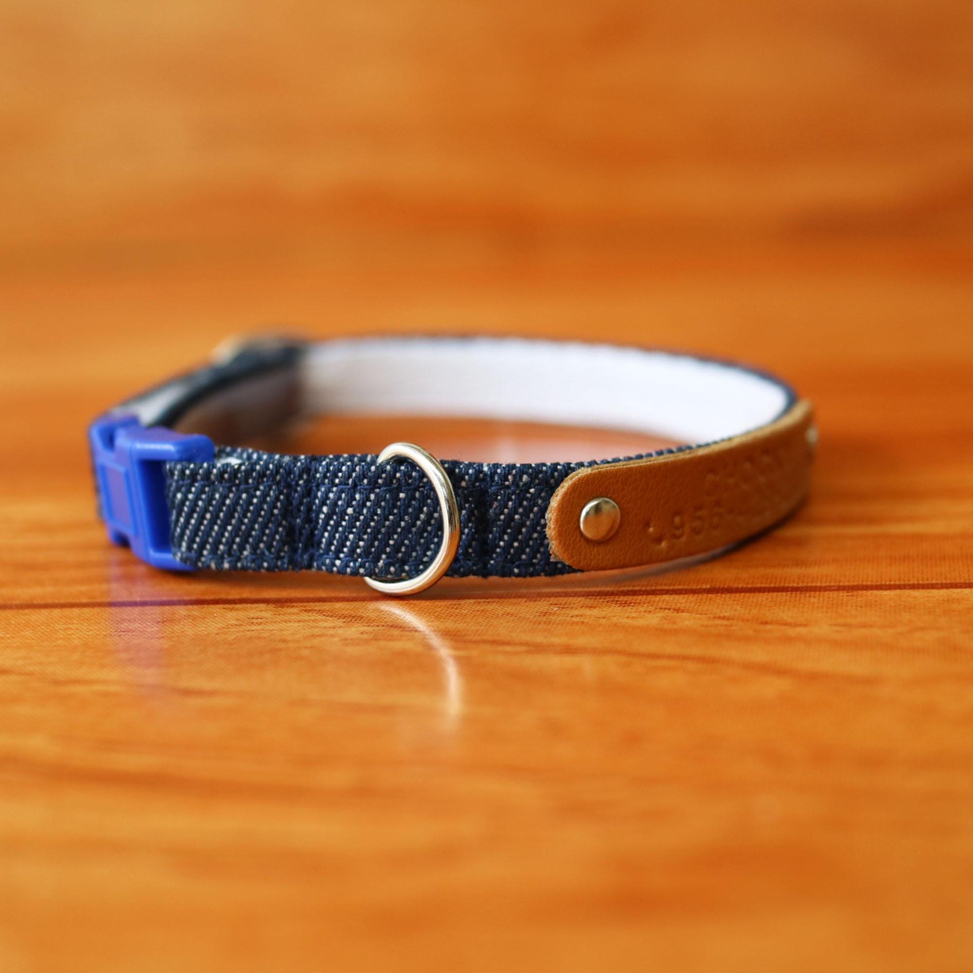 Personalized Denim Cat Collar Custom Id Tag, Breakaway Buckle