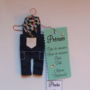 Birth announcement boy: Birth, Baptism, Baby shower form midnight blue overalls and water green