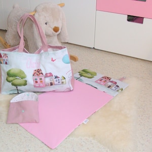 All birthstone/diaper bag / embroidered tote bag and changing mat bag nomadic pink, purple and Green * made-to-order *.