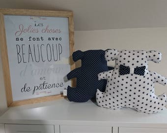 Decorative shaped dark blue and white bear kid pillow