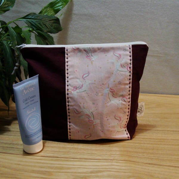 Toilet bag baby/adult purple plum and pink unicorns and dandelion flowers