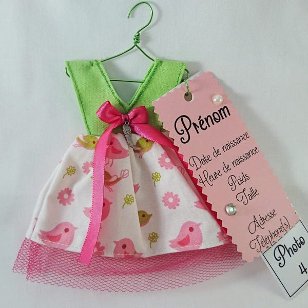 Faire-part de naissance fille : Naissance, Baptême, Baby shower rose et vert oiseaux